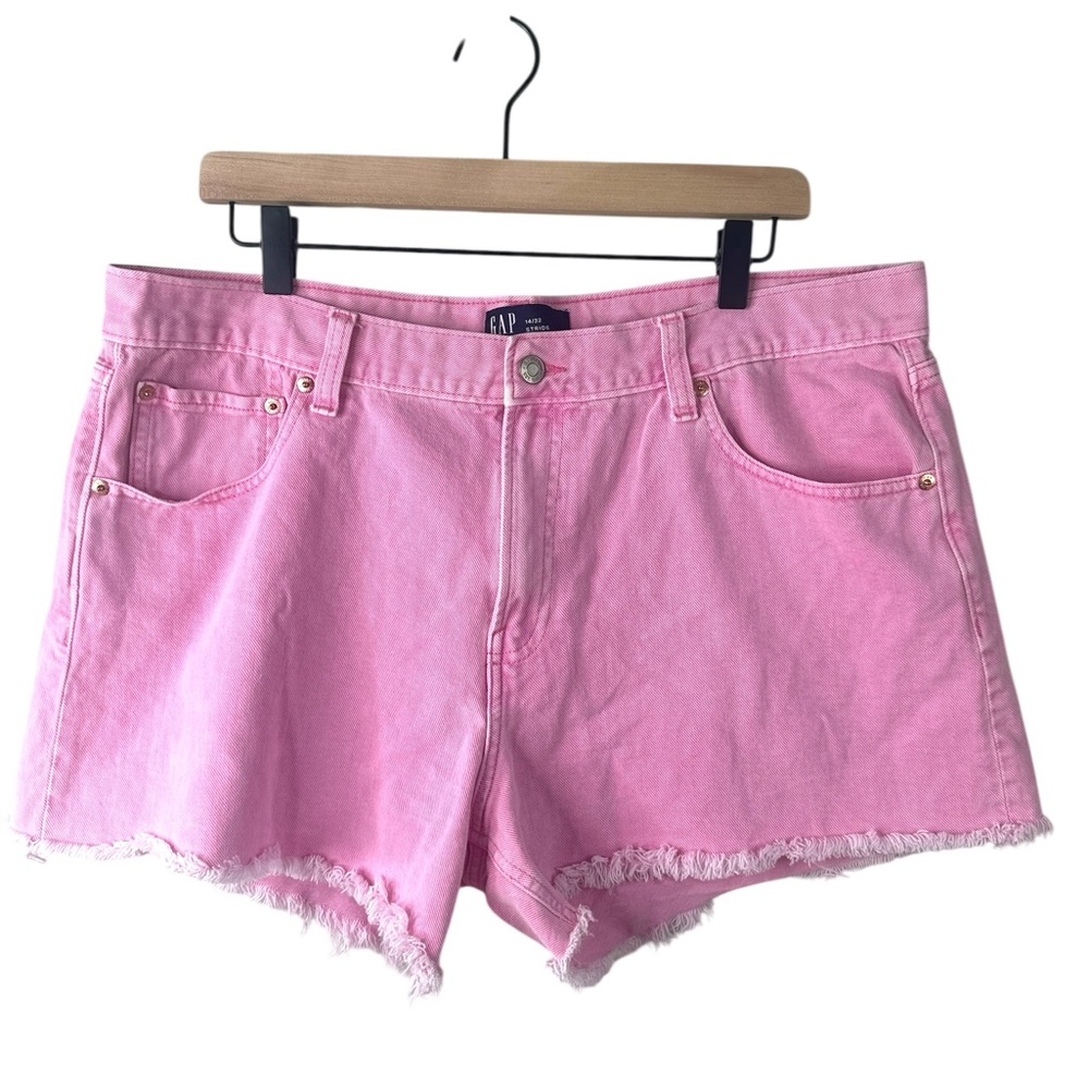 GAP Barbie Pink Shorts Denim Cotton Cut Off Zip Front Frayed Hem Womens Size 14